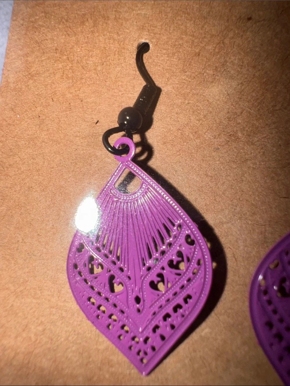 Lightweight Purple Filigree Teardrop Earrings for Women